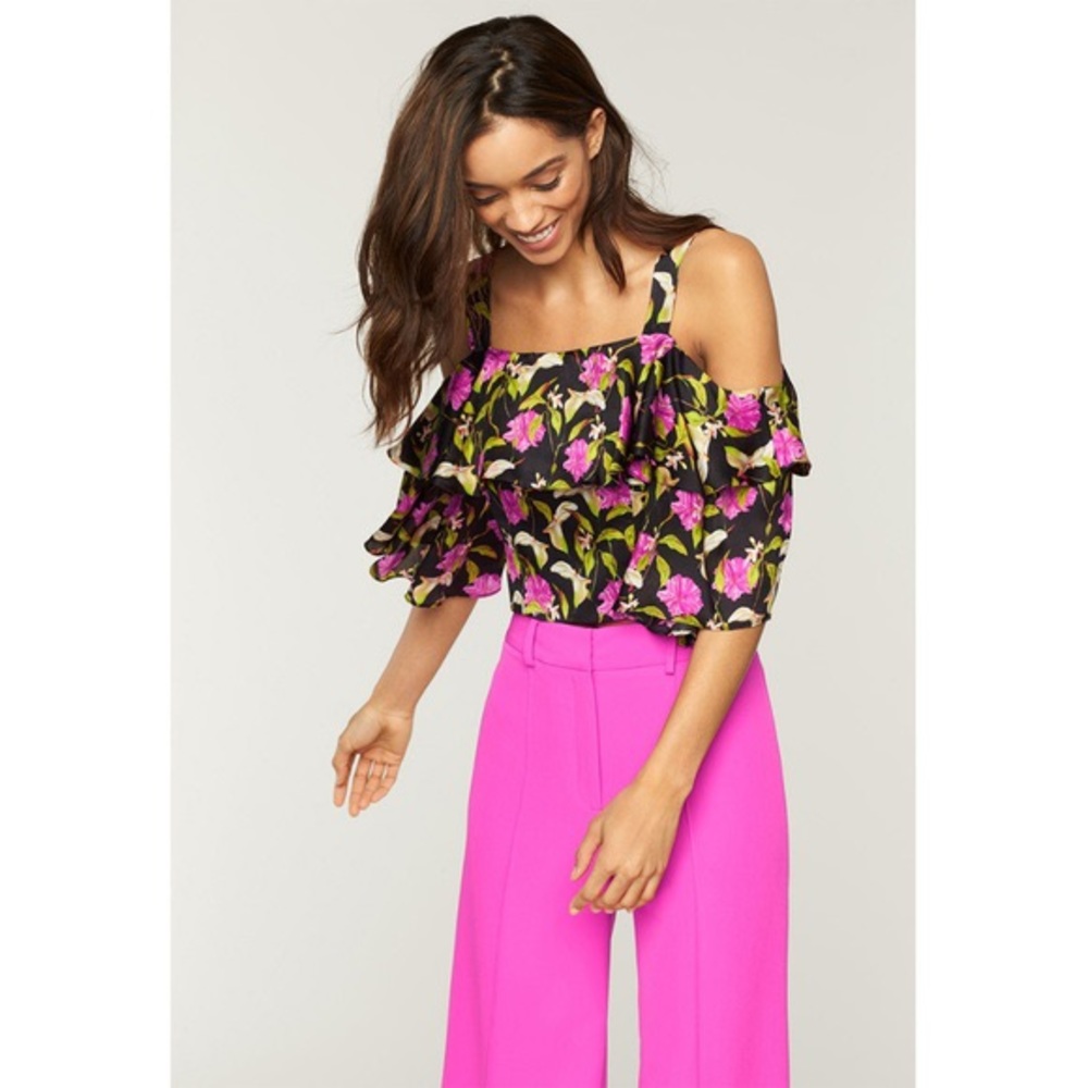MILLY Lily Print Silk Cold Shoulder Audrey Top 6
